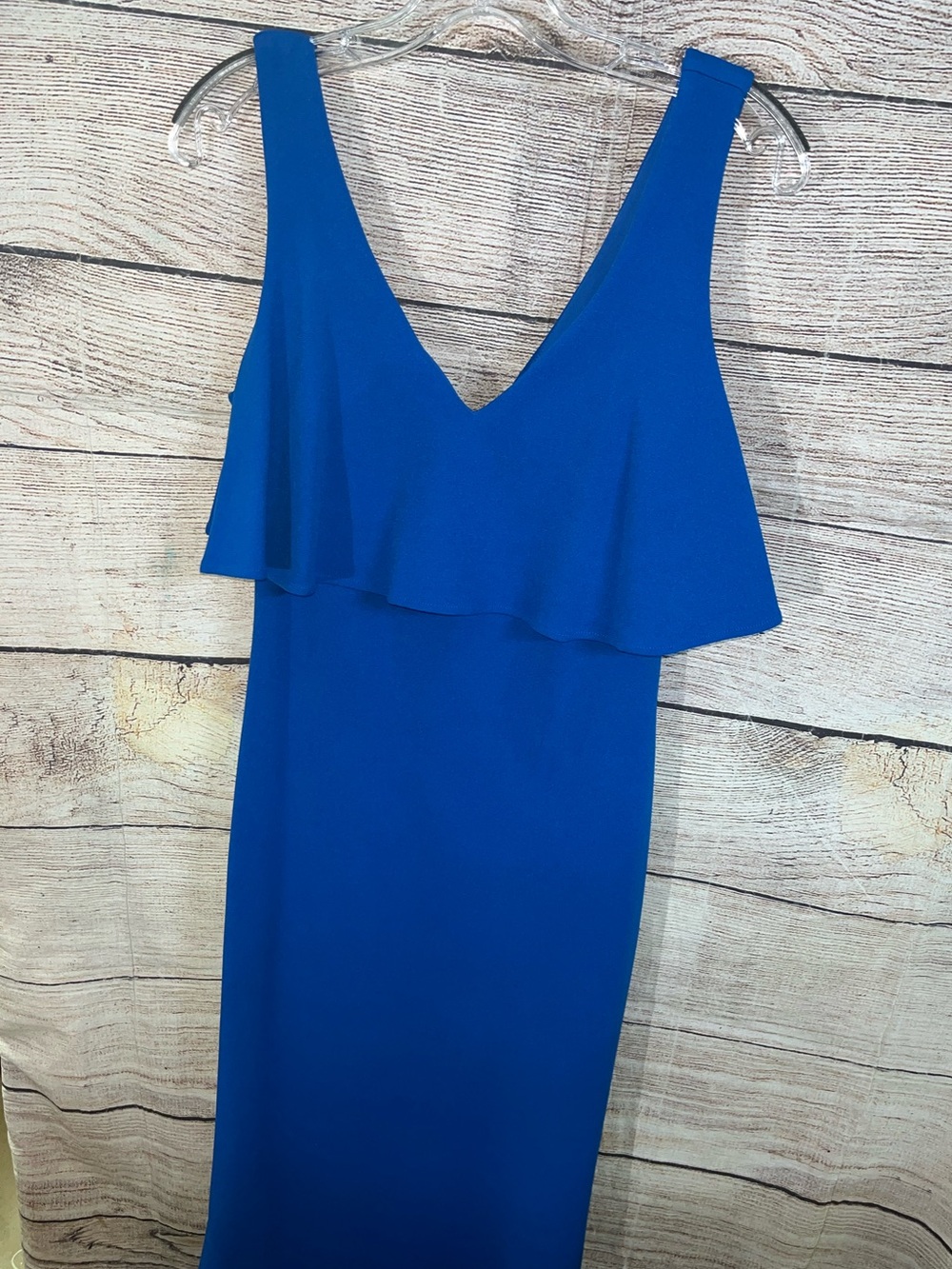 😍 Badgley Mischka Royal Blue V-Neck Ruffle Maxi Dress size 2